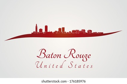 Baton Rouge Skyline In Red And Gray Background In Editable Vector File