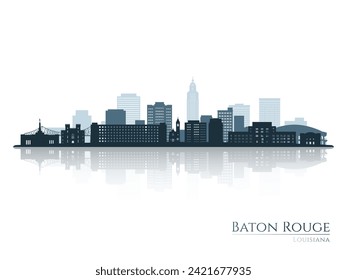 Baton Rouge skyline silhouette with reflection. Landscape Baton Rouge, Louisiana. Vector illustration.