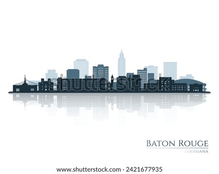 Baton Rouge skyline silhouette with reflection. Landscape Baton Rouge, Louisiana. Vector illustration.