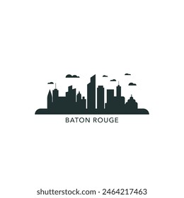 Logotipo de paisaje urbano y paisaje urbano de Baton Rouge USA. Panorama, Icono negro del estado de Luisiana de los Estados Unidos, Lugares famosos abstractos, rascacielos, edificios. Estados Unidos de América gráfico aislado, plano de Vector