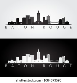 Baton Rouge USA skyline and landmarks silhouette, black and white design, vector illustration.