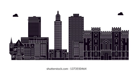 Baton Rouge,United States, vector skyline, travel illustration, landmarks, sights. 