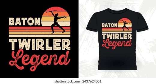 Baton Twirling Legend Funny Retro Vintage Baton Twirling T-shirt Design 