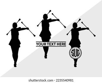 Baton Twirling Monogram Vector Illustration Silhouette