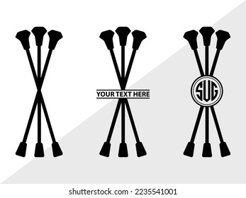 Baton Twirling Monogram Vector Illustration Silhouette