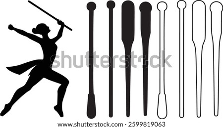 Baton Twirling Silhouette Outline and Flat Design Collection for Performers and Designers