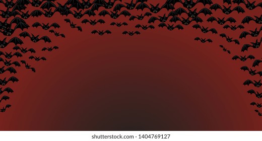 Bats. Banner for Halloween. Flock of bats. Drawn bats. Background for postcards. Banner for Halloween. Creative background. Cartoon picture. Vector graphics
