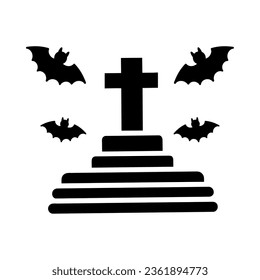 bats in cemetery halloween silhouette icon