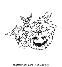 Bats and a cheerful pumpkin. Dance for Halloween. Autumn holidays. Fashion is Vector Illustration