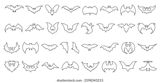 Bats doodle line art vector icon set collection