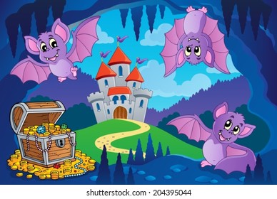 Bats in fairy tale cave - eps10 vector illustration.
