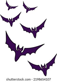 bats flat illustration isolated on white. halloween and mystic forest series