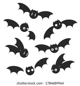 Bats in flight, stylized and cartoon