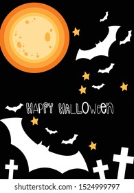 Bats fly at full moon night with twinkle stars.