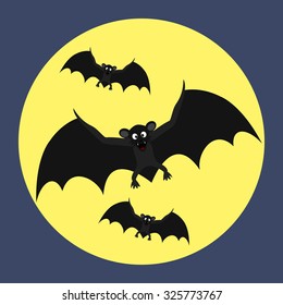 Bats fly to moon. Halloween vector Illustrations