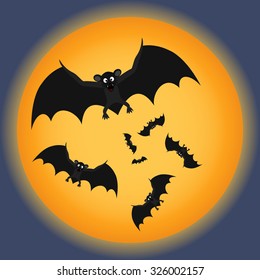 Bats fly to moon. Halloween vector Illustrations