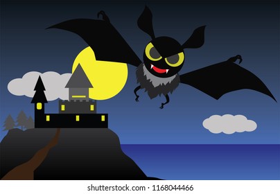 The bats fly out of the castle during the full moon on Halloween.
