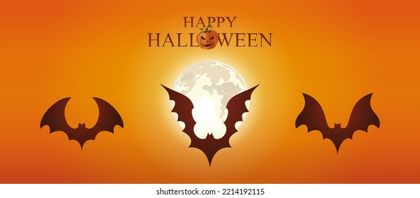 Bats flying against the background of the full moon. Black silhouettes of bats. Vector illustration