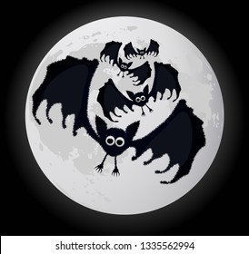 bats flying in front of the moon