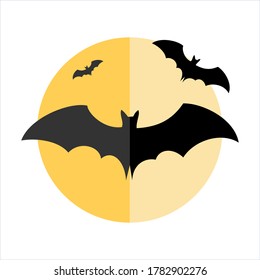 Bats Flying with Full Moon Background Halloween Vector Isolated White