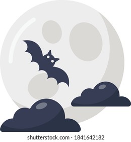 Bats flying in Full Moon Concept Vector color Icon Design, Halloween 31 October Symbol on White background, Evil Night with Dark Clouds Sign