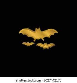 Bats Flying gold plated metalic icon or logo vector