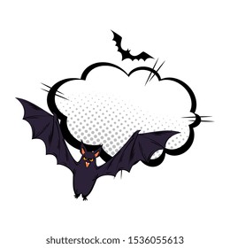 bats flying halloween with cloud style pop art vector illustration design