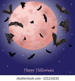 Bats flying in the night with a full moon