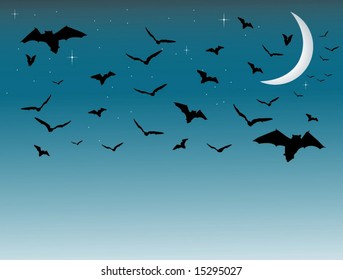 Bats flying on Halloween night