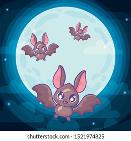 bats flying on halloween scene vector illustration design