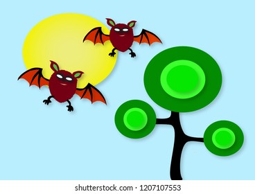 The bats are flying on the tree