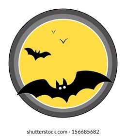 bats flying over full moon - Halloween vector illustration