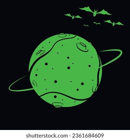 Bats Flying Over the Hollow Green Moon