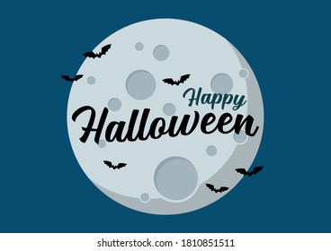 Bats flying over moon. Happy Halloween Vector illustration