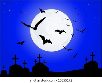 Bats flying over an old cemetery