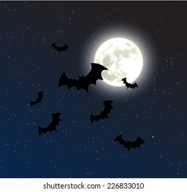 Bats flying over the starry night and full moon vector