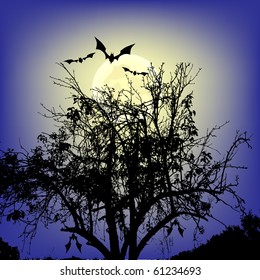 Bats flying over tree
