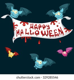 Bats flying with peace of sheet. Happy Halloween party.Halloween text.