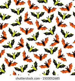 Bats flying seamless pattern, hand drawn halloween vector illustration.