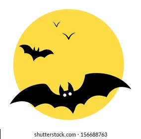 bats flying in sky - Moon - Halloween vector illustration