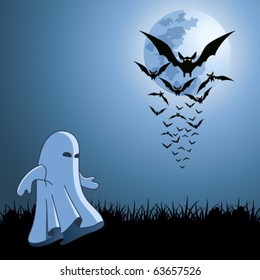 bats and ghost on the halloween card