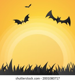 Bats and grass in the overgrown forests in cemeteries , on orange background , vector illustration EPS 10