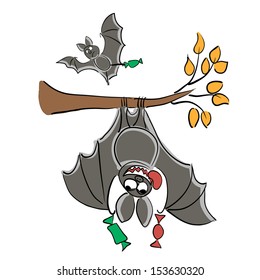 Bats and halloween candy. Vector illustration. 