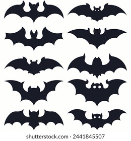 Bats Halloween decorations for wall and windows sticker pack for party vector set isolated on a white background.