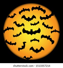 Bats. Halloween moon. Vector Halloween background with illustration of flying bats over moon