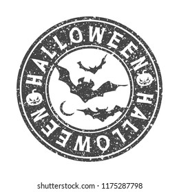 Bats Halloween Quality Original Stamp Design Vector Art Round Seal