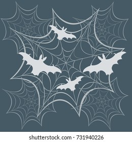 Ð¡obwebs and bats. Halloween symbols.  Design for party card, announcement, advertisement, print. 