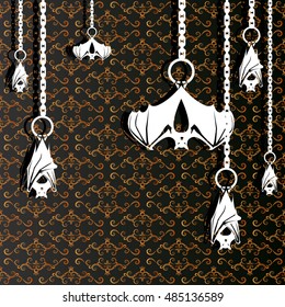 Bats hang upside down. Vector background.