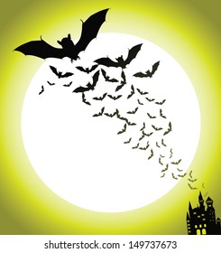 Bats and haunted house Halloween Background. EPS 10 vector, grouped for easy editing. No open shapes or paths.