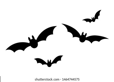 Bats icon set. Bat black silhouette with wings isolated white background. Symbol Halloween holiday, mystery cartoon dark vampire, night flyin element. Spooky scary flat design Vector illustration